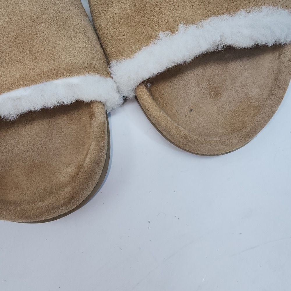 Beek Gallito Shearling Slide Sandals Women Sz 8 Tan Suede Faux Fur Flat Shoes - Picture 9 of 10